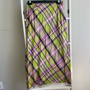 Bebe skirt S plaid, beaded trim bottom, lightweight long skirt!